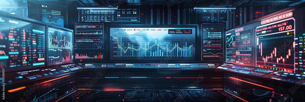 Aufkleber The interface displays multiple cryptocurrency values and market trends in a modern trading environment with advanced technology. Generative AI