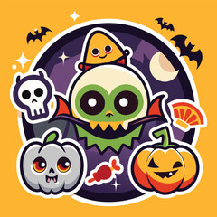  Halloween, Typography, Sticker Vector Illustration


