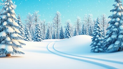 Naklejka premium Magical winter scene with snow-laden trees and a soft snowfall, beautifully in a stunning 3d illustration