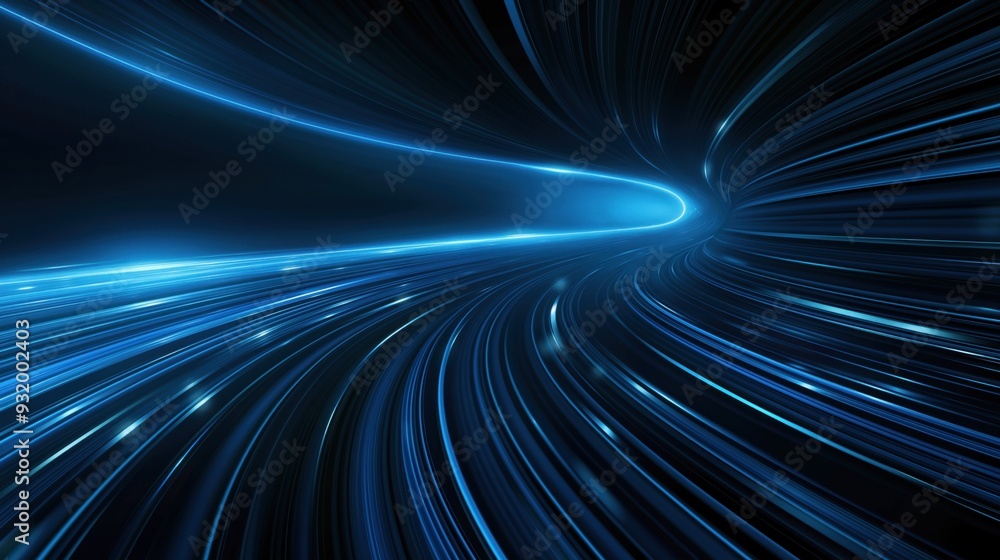 Poster bright blue light streaks create an ethereal tunnel effect, evoking a sense of movement and speed in
