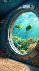 Obraz premium Vibrant underwater observatory with fish swimming near coral reef in stunning 3d illustration