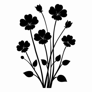 black flowers silhouette on white background clip art preview