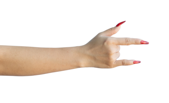 Female hand sign I love you isolated on transparent background, PNG Format