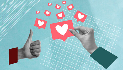 like it. rate a photo or post. social media. an interesting video. collage. on a paper background....