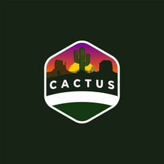 Obraz premium Cactus hexagon desert badge logo, emblem,modern, vector element landscape
