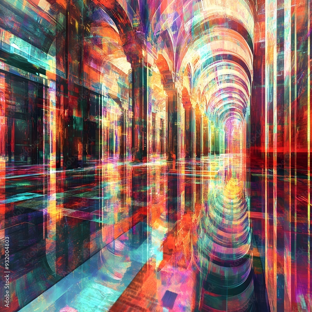 Poster vibrant psychedelic data art explosion with fluid digital brushstrokes and mesmerizing visual