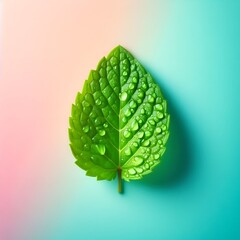 Beautiful green leaf with drops of water