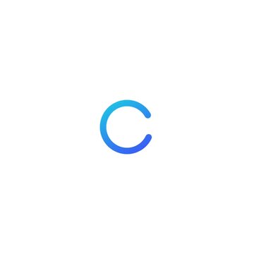 Letter c or cc logo with blue and dark blue gradient colors animated on a white background