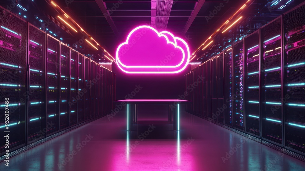 Poster cloud computing data center neon sign