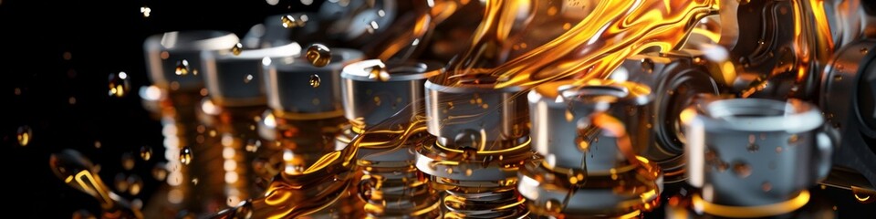 Car service concept. Metal gears in oil. Oil change in mechanisms, engines, motors.