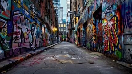 Fototapeta premium Urban Alleyway with Vibrant Graffiti