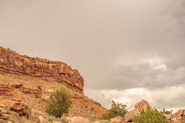 Rock Mountain Landscapes Zion Utah Desert Gloomy Sky
