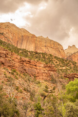 Rock Mountain Landscapes Zion Utah Desert Gloomy Sky