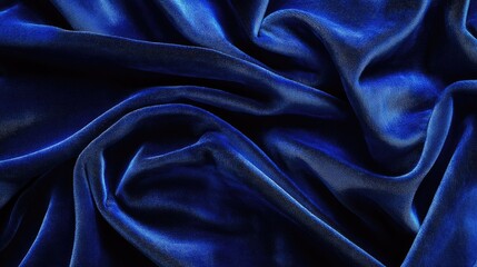 Fototapeta premium A rich velvet fabric in a deep, royal blue, crumpled slightly to show its plush and soft texture.