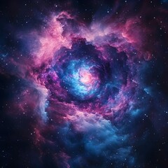 Fototapeta premium Majestic Swirling Nebula Captured through a Wide Angle Amidst the Ethereal Cosmos