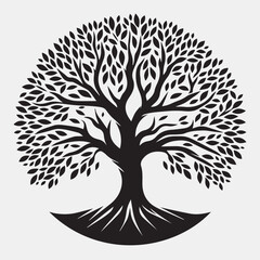 a minimalist vector logo featuring the outline of a single  tree.