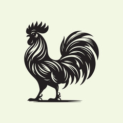 Black Rooster Silhouette Vector Illustration with Transparent Background