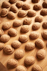 Freshly baked homemade Christmas cookies in the form of walnuts