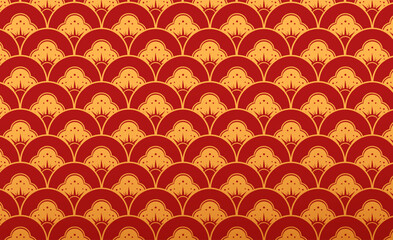 Traditional chinese pattern, golden asian background. Red and gold japanese wave ornaments, abstract decorative texture vector set. 
