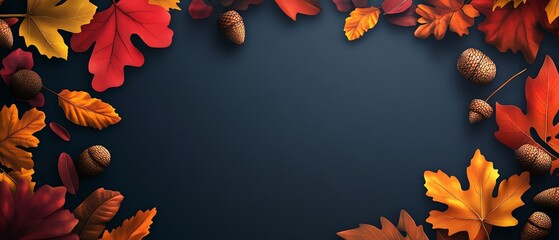 A vibrant autumn background featuring colorful leaves and acorns, perfect for seasonal themes and nature-inspired designs.
