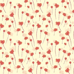 graphic linear pattern with illustrations of cute poppy flowers