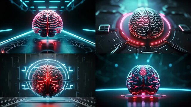 Abstract AI-generated background with digital shapes, futuristic elements and patterns. Concept of future technologies and artificial intelligence.