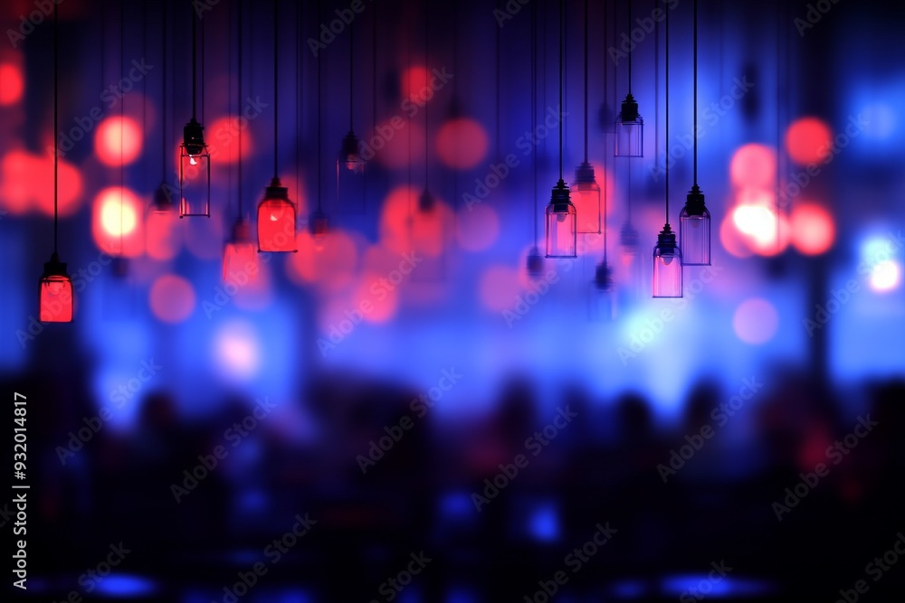 Poster elegant and moody image of hanging lights casting a soft glow over a dimly lit room creating a warm 