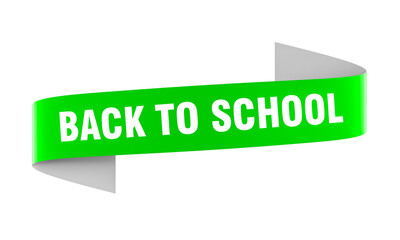 Bright green back to school ribbon banner on transparent background