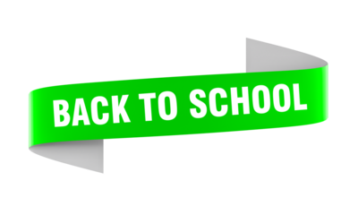 Bright green back to school ribbon banner on transparent background