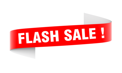 Bold red flash sale banner with white text on transparent background