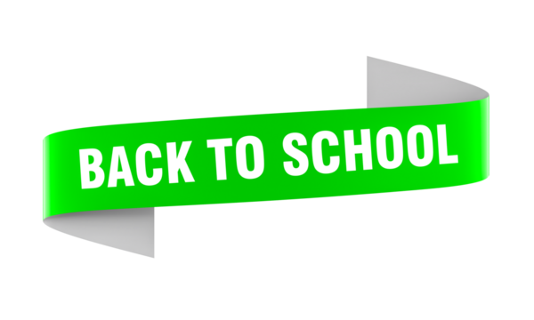 Bright green back to school ribbon banner on transparent background - Powered by Adobe