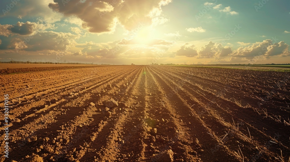 Canvas Prints agricultural field with eco friendly farming concept and traces of machinery on the ground