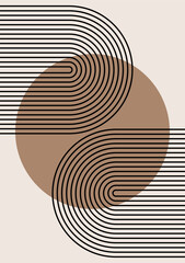 Aesthetic Boho Abstract Prints. Minimal line poster. Boho wall art. Neutral beige brown prints. Mid-century abstract aesthetic background. Vector illustration.