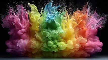   A vibrant liquid splashes into the water against a dark backdrop, with a water droplet visible at the base of the image