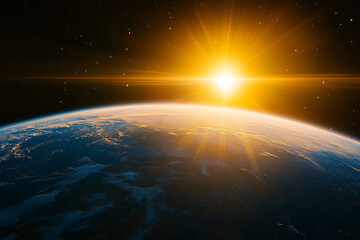 Obraz premium Partial silhouette of the Earth with sunlight outline in space