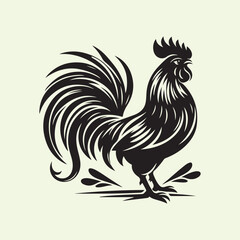 Black Rooster Silhouette Vector Illustration with Transparent Background
