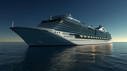Fototapeta premium A magnificent cruise ship sails gracefully on calm blue waters under clear, sunny skies
