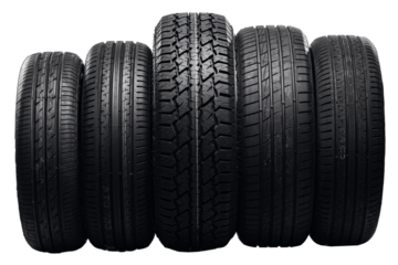 Five set car tire black color on white isolated background banner.