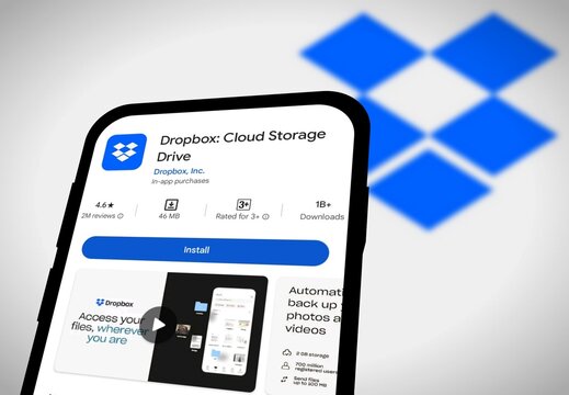 Chittagong, Bangladesh- 21 August 2024: Dropbox app install for Android smartphones, Dropbox app is seen on the Google Play Store