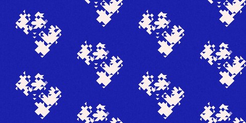 Faded electric blue glitch geo washed effect seamless border. Indigo dye grungy blotched distress abstract banner texture repeat