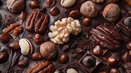 Fototapeta premium Nuts in chocolate background 