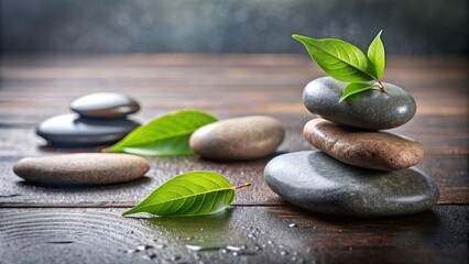 Tranquil arrangement of zen stones and leaves , zen, stones, leaves, peaceful, meditation, balance, nature, harmony, relaxation