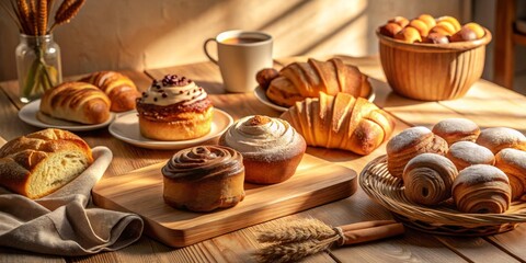 Naklejka premium soft shadow play comforting warm tones expertly styled baked goods inviting morning atmosphere