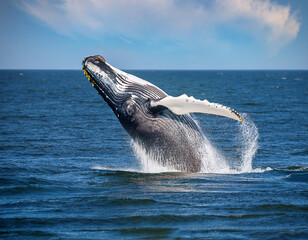 Fototapeta premium Humpback whale splashing in the sea, Iceland, Europe