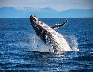 Humpback whale splashing in the sea, Iceland, Europe