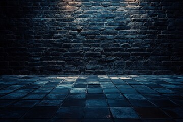 Dark room with tile floor and brick wall background