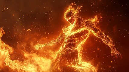 Inferno Spirit - Mythical Creature of Fire and Flames Stands Amid Wildfire - Concept Art Illustration