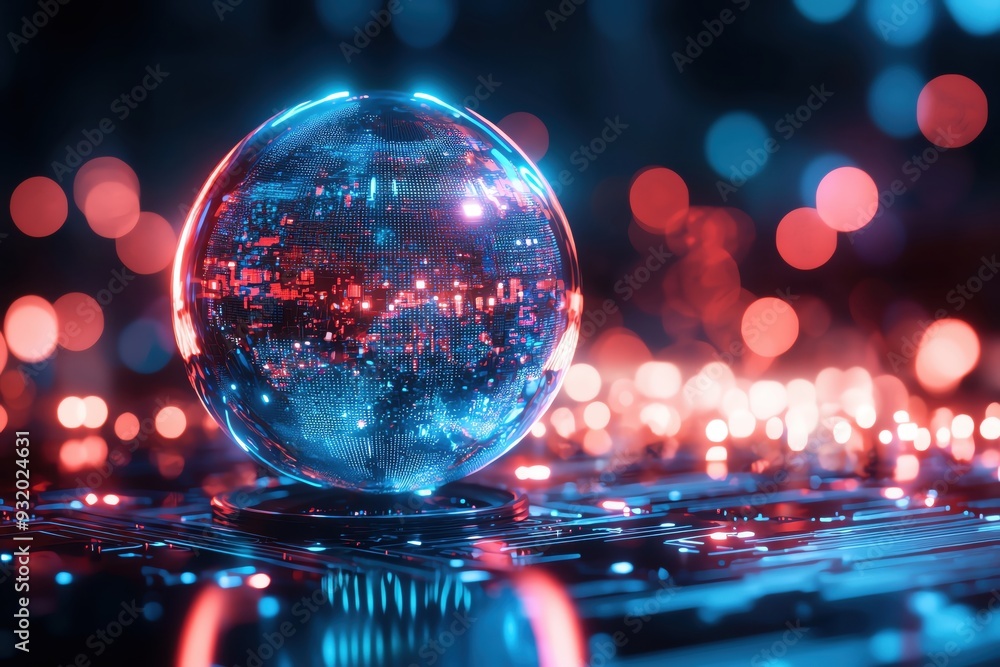 Poster A vibrant crystal sphere illuminated by colorful lights, creating a captivating abstract background perfect for futuristic themes.