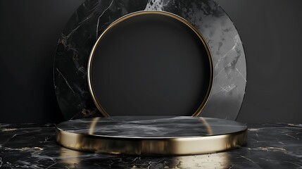 Black Marble Platform with Gold Trim
