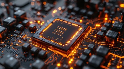 Cutting edge CPU socket design, showcasing advanced technology in a large data center, illuminated by futuristic light effects, integrating blockchain and energy grid concepts.